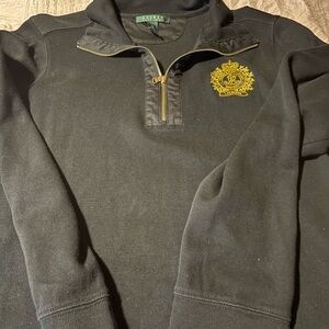 Ralph Lauren Black Zip-Up Sweater with Gold Crest
